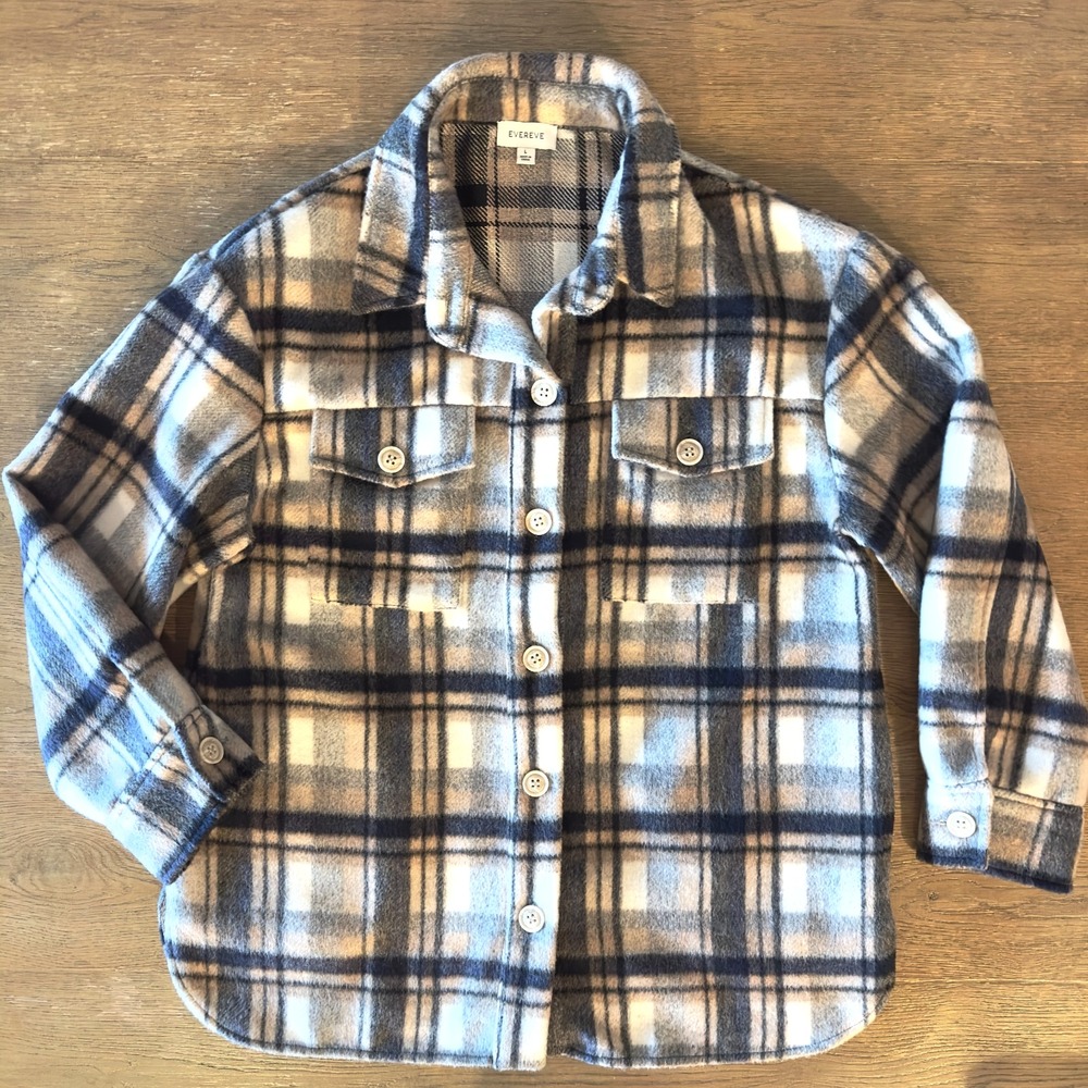 Evereve Simone Plaid Shacket-Soft Brushed Fleeceβ Button Down Jacket-NWOT-Size L